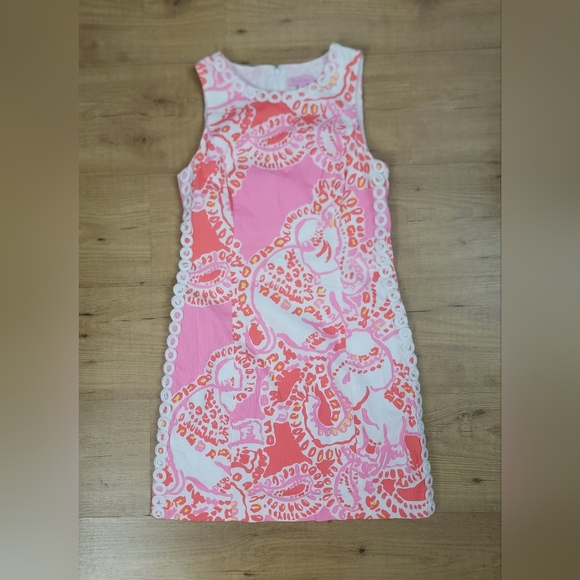Lilly Pulitzer Mila Shift Hot Coral Trunk In Love Dress - Picture 5 of 10